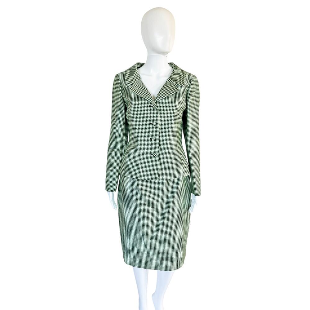 Vintage Rickie Freeman for TERI JON Silk Blend Houndstooth Skirt Suit Mint 8